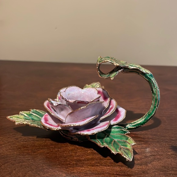 Nyco Accents Vintage Nyco Cloisonne Enamel Candle Holder Pink Rose